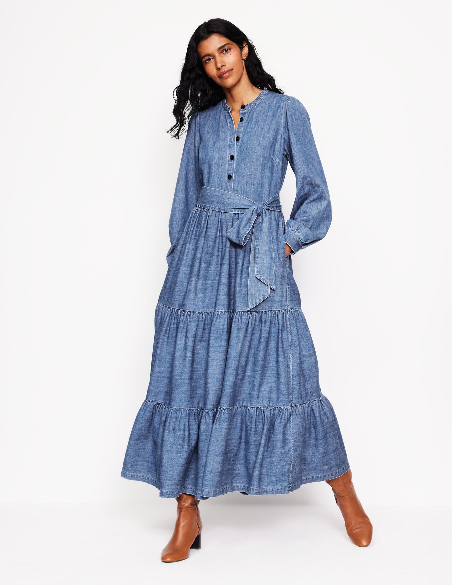 Alba Denim Maxi Dress-Light Vintage Denim