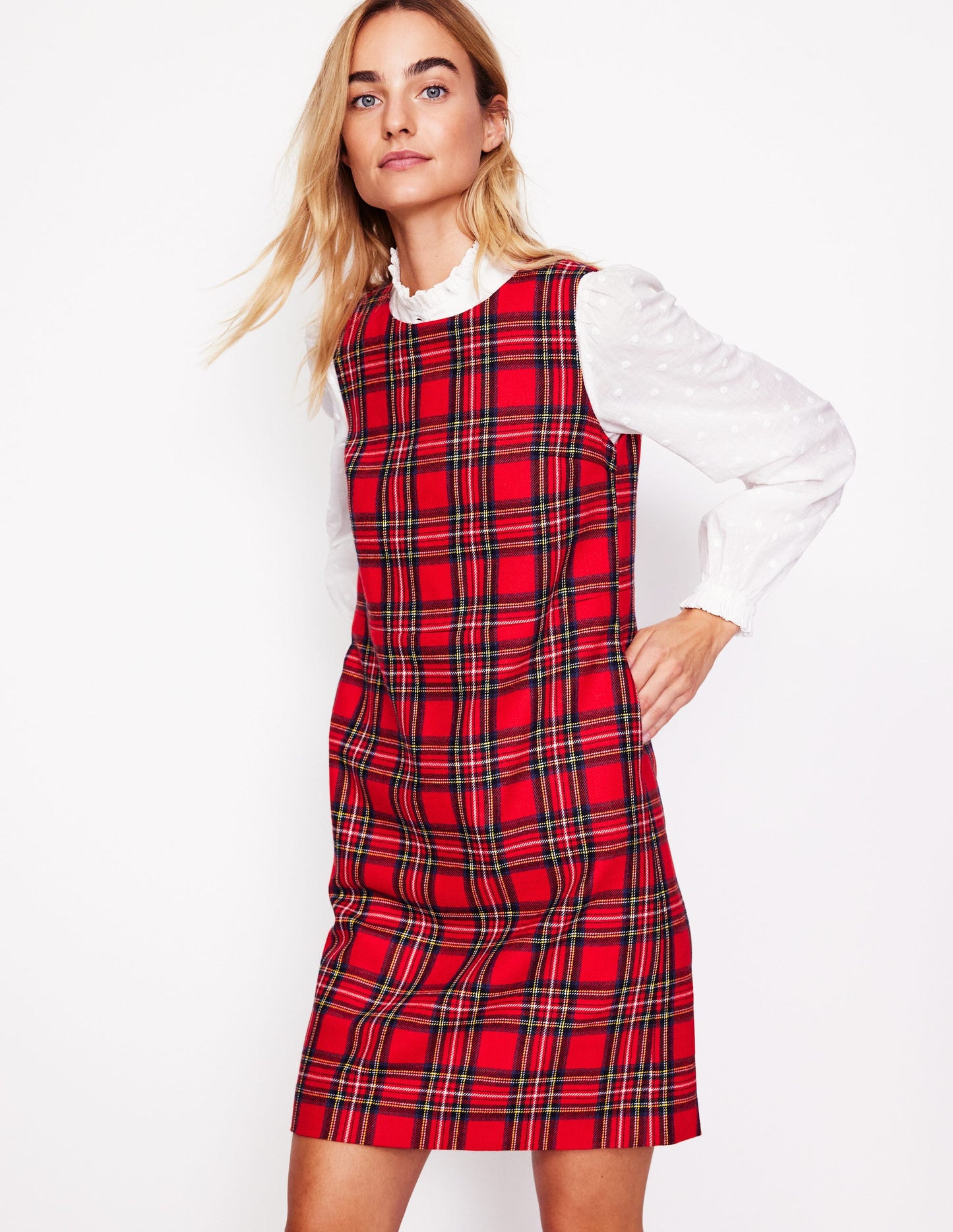 Pia Wool Shift Dress-Red and Blue Check