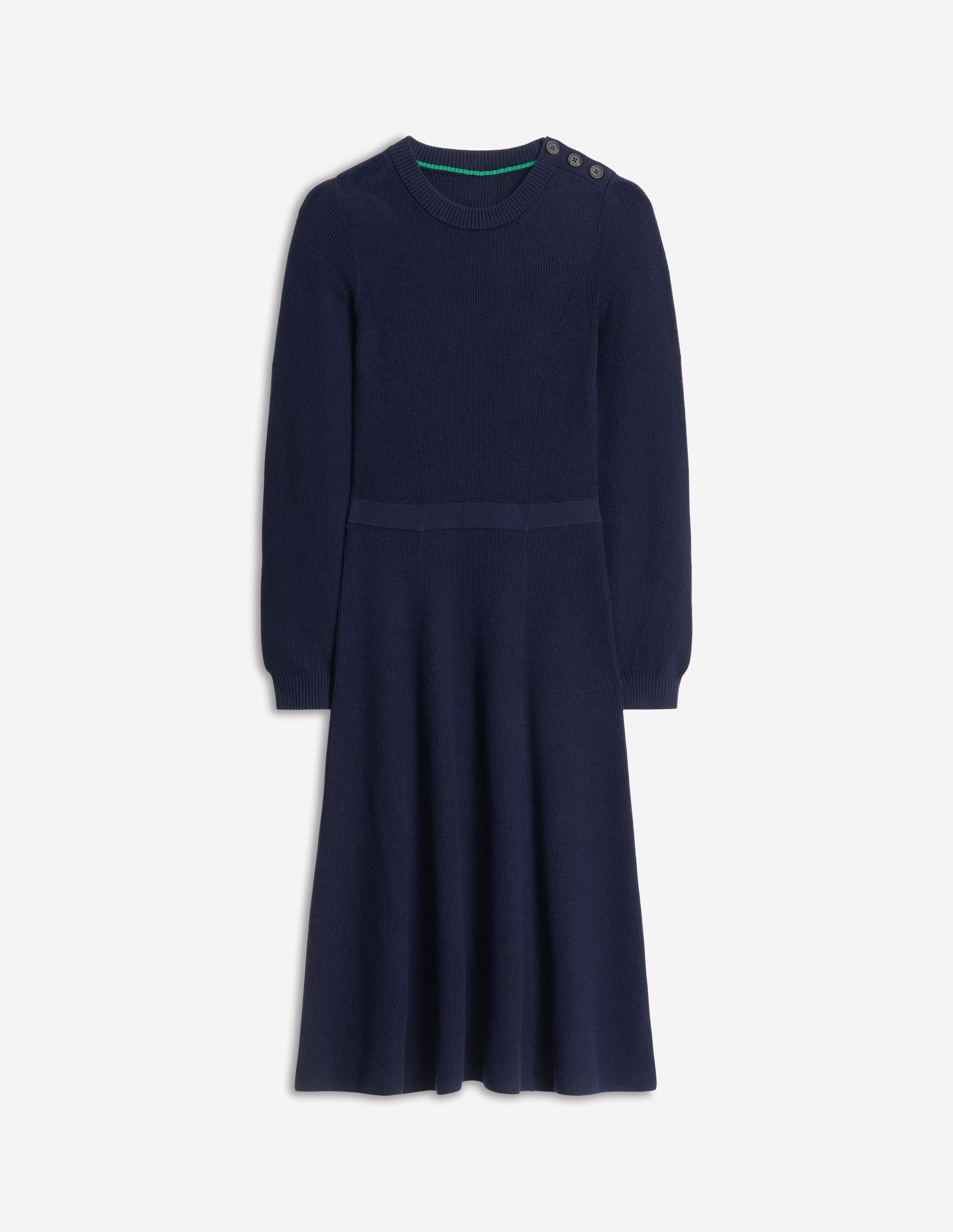 Button Shoulder Knitted Dress-Navy - Image 5