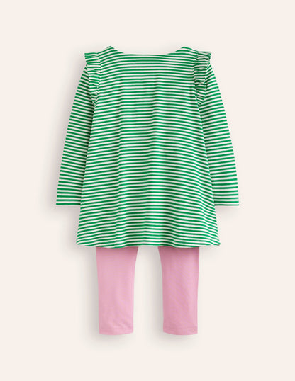 Frill Tunic Leggings Set-Highland Green/ Ivory Flower