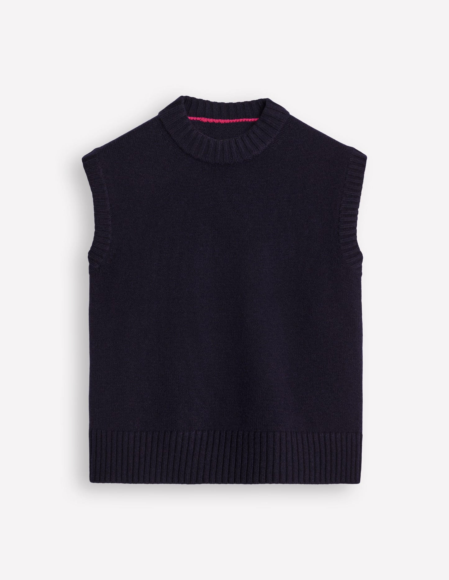 Chunky Cashmere Crew Neck Vest-Navy