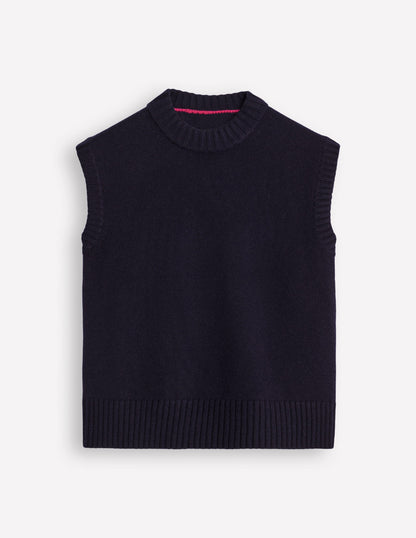 Chunky Cashmere Crew Neck Vest-Navy