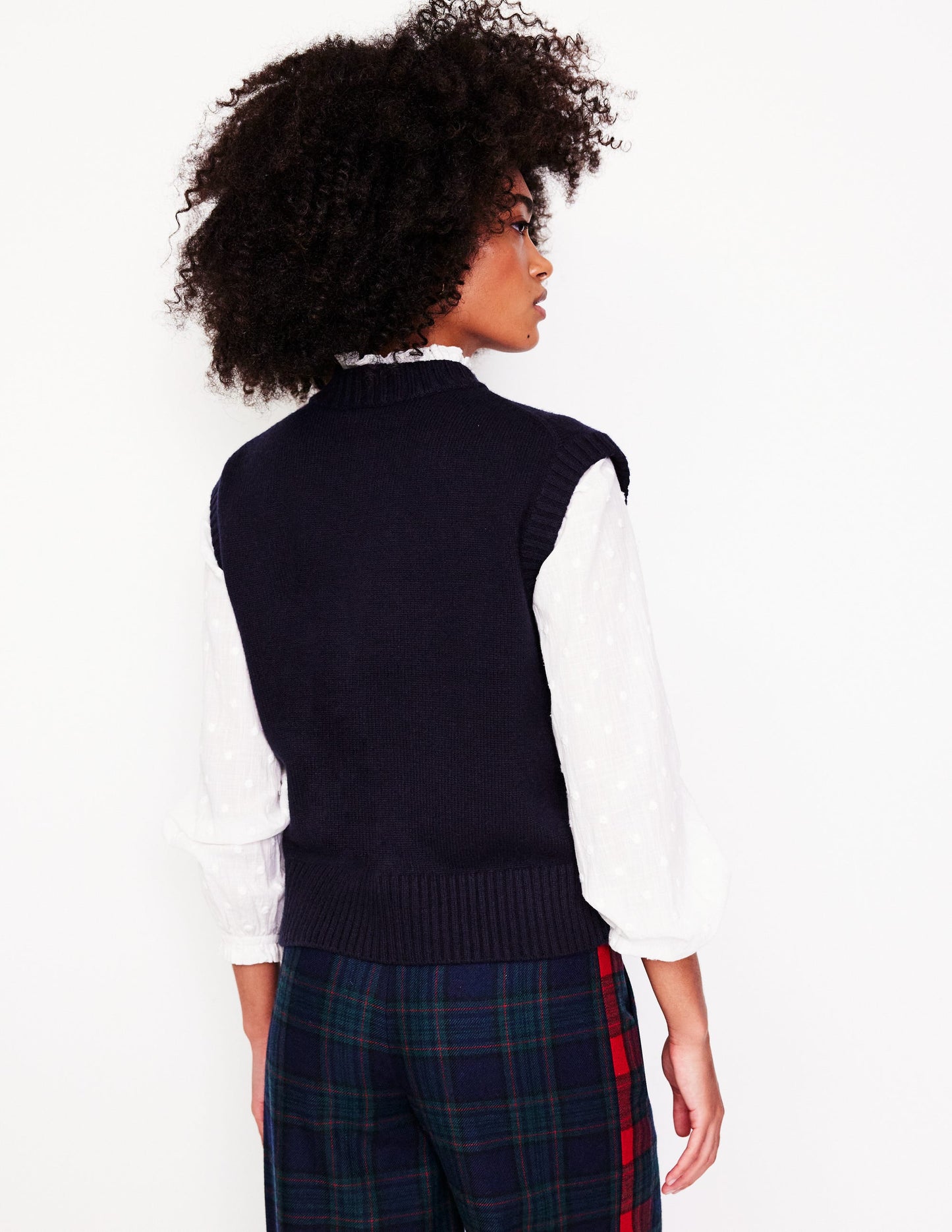 Chunky Cashmere Crew Neck Vest-Navy