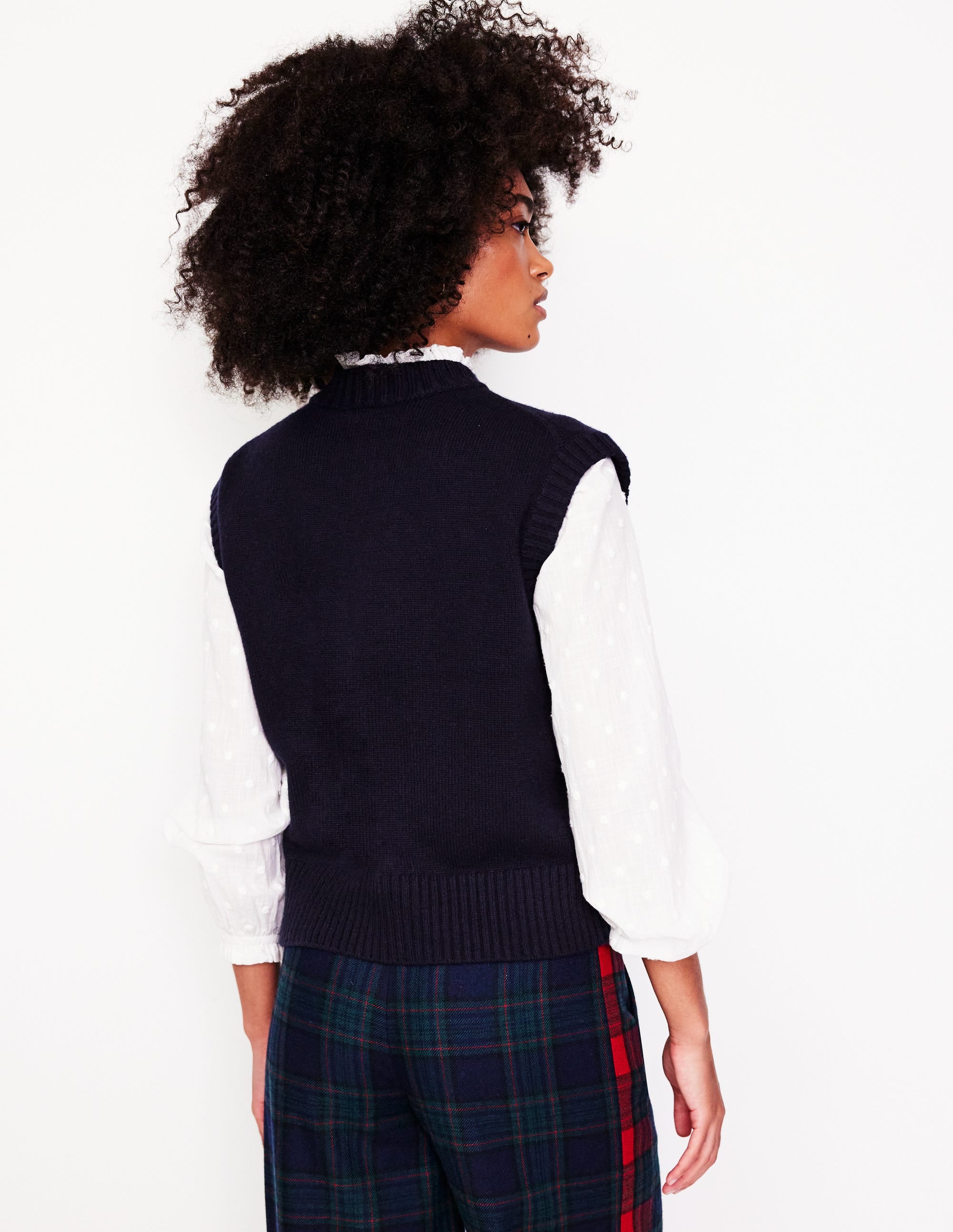 Chunky Cashmere Crew Neck Vest-Navy - Image 3