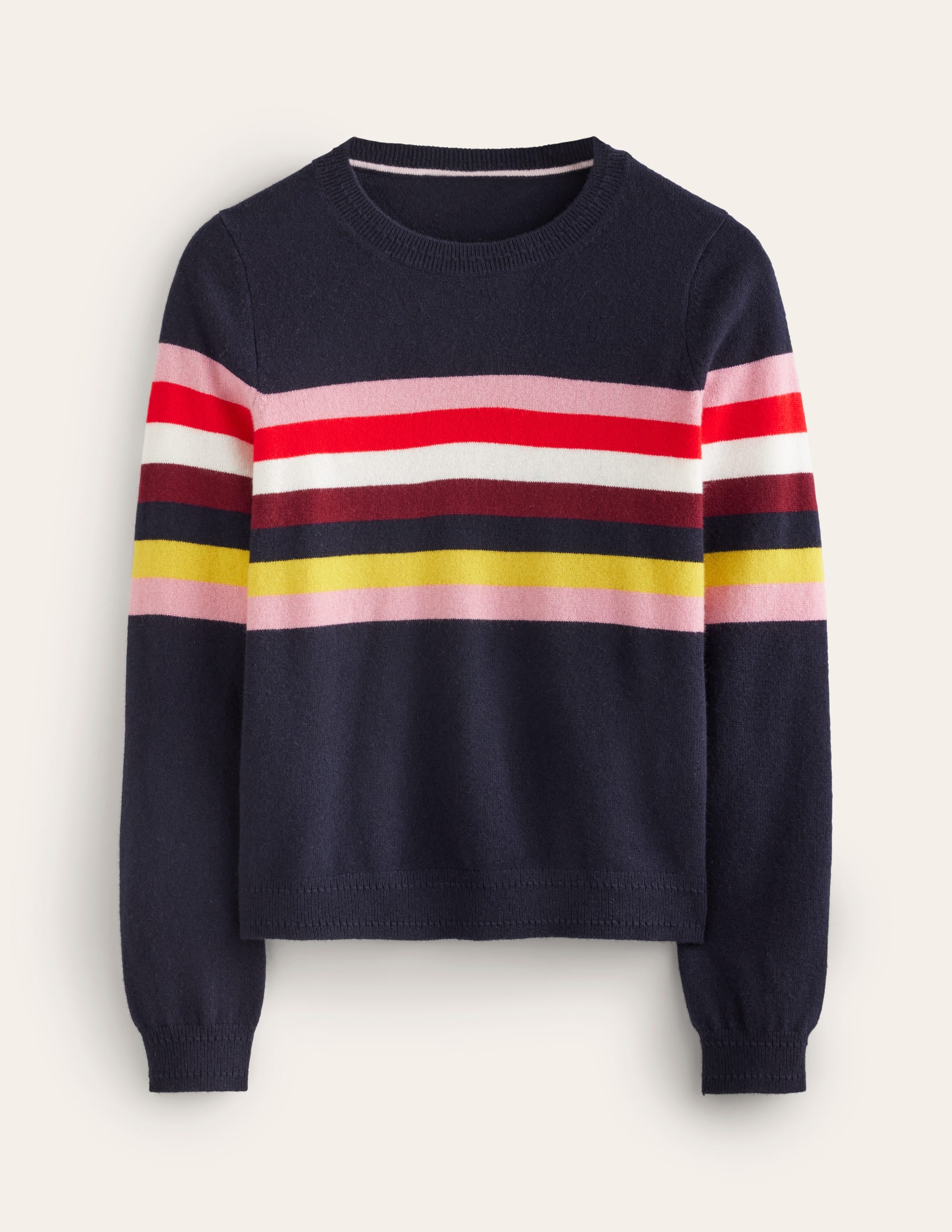 Eva Cashmere Crew Neck Sweater-Navy, Rainbow - Image 7