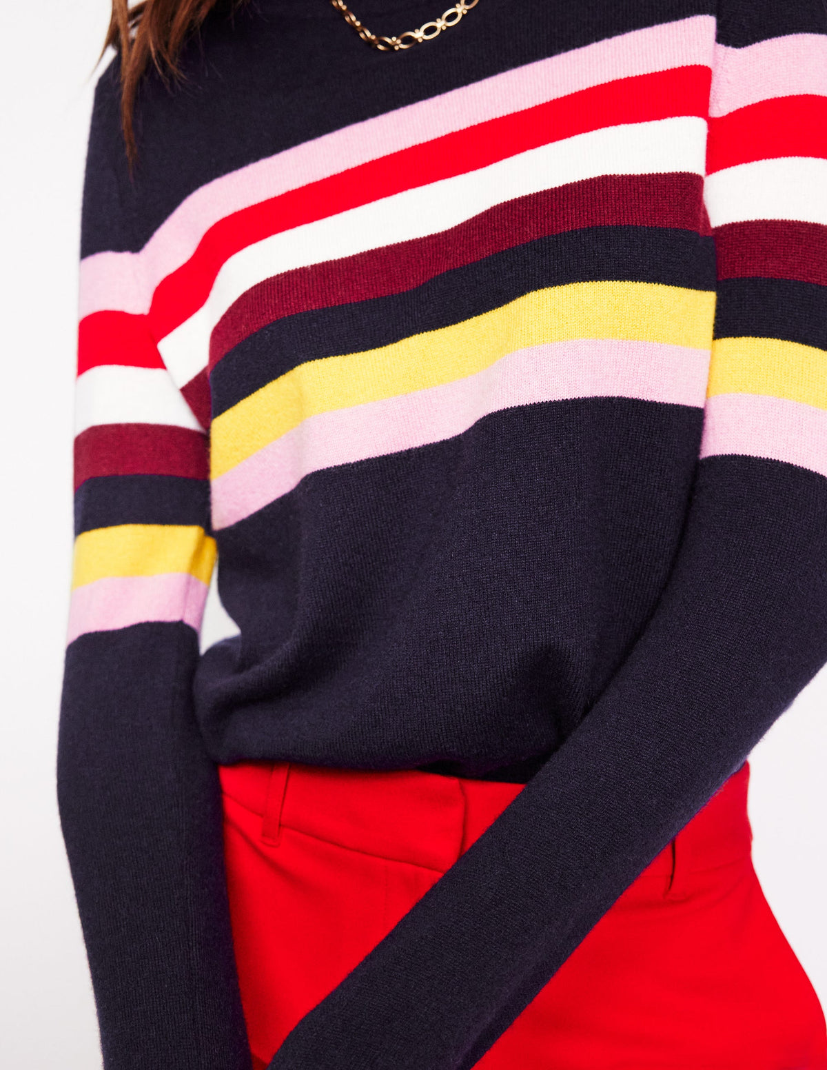 Eva Cashmere Crew Neck Sweater-Navy, Rainbow - Image 2