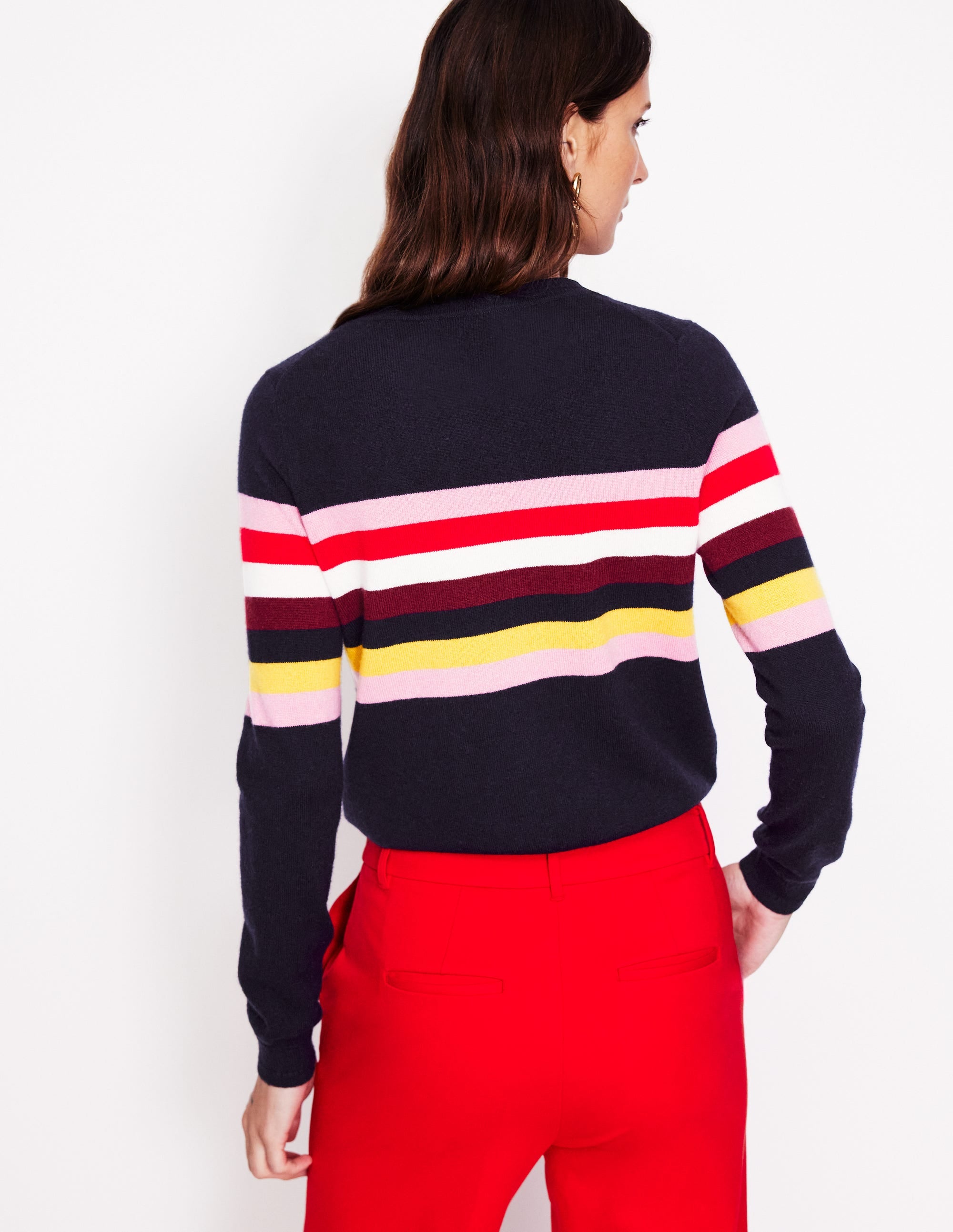 Eva Cashmere Crew Neck Sweater-Navy, Rainbow - Image 3