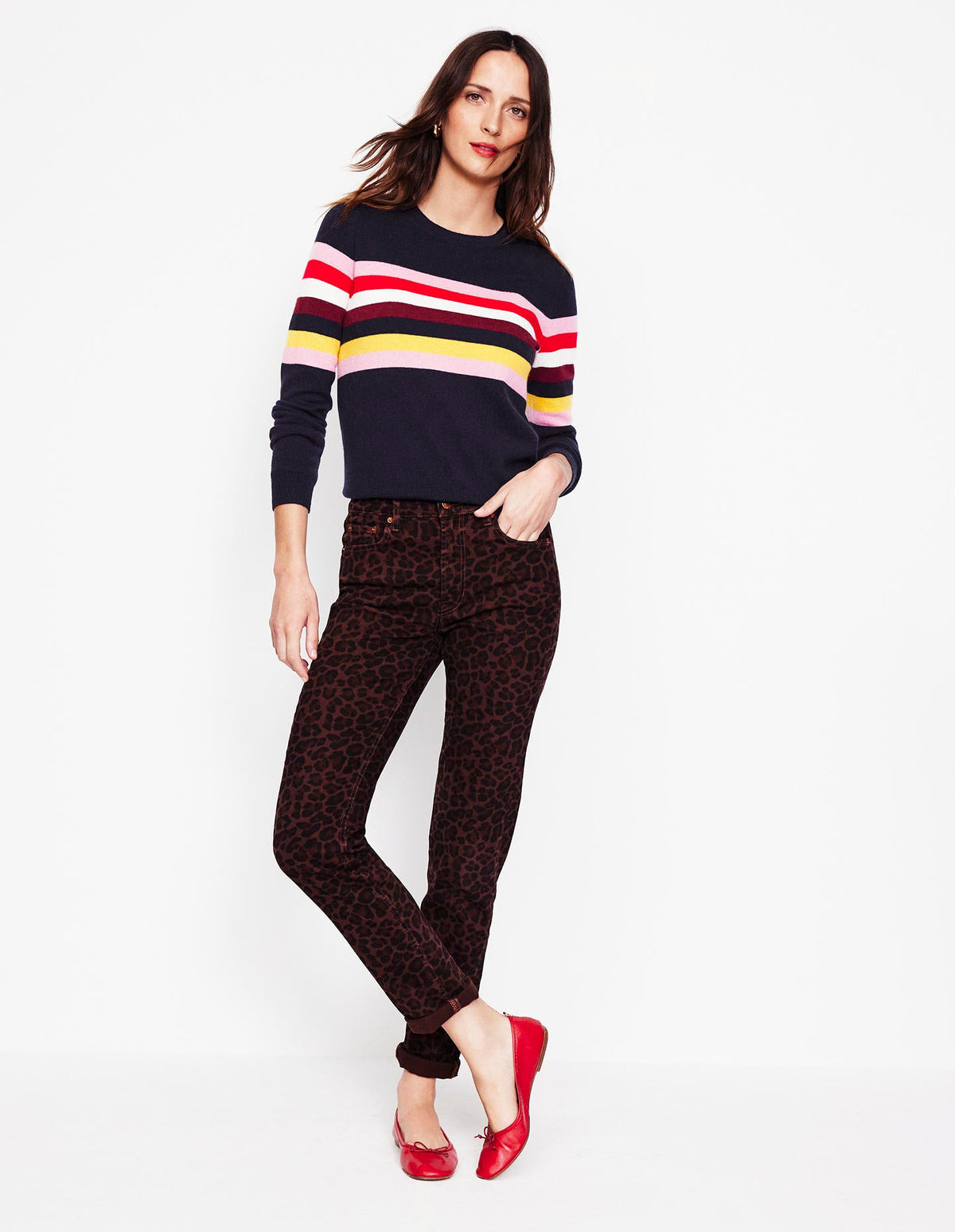 Eva Cashmere Crew Neck Sweater-Navy, Rainbow - Image 6