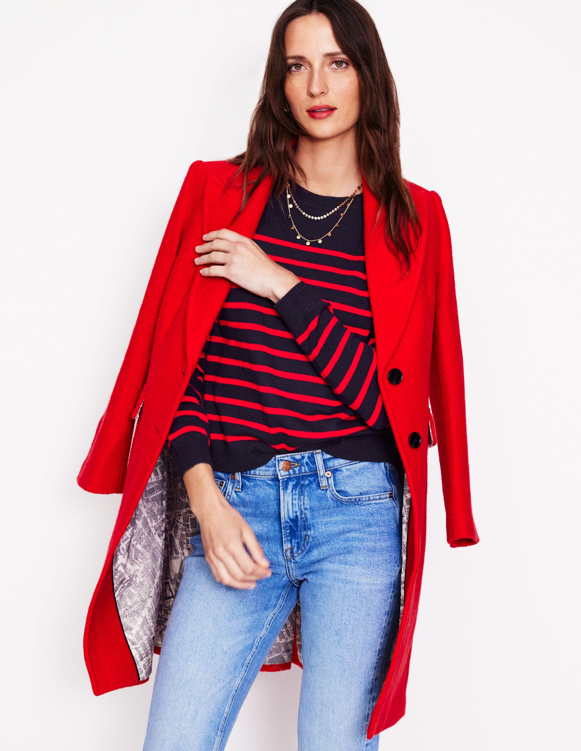 Eva Cashmere Crew Neck Sweater-Navy/ Red - Image 4