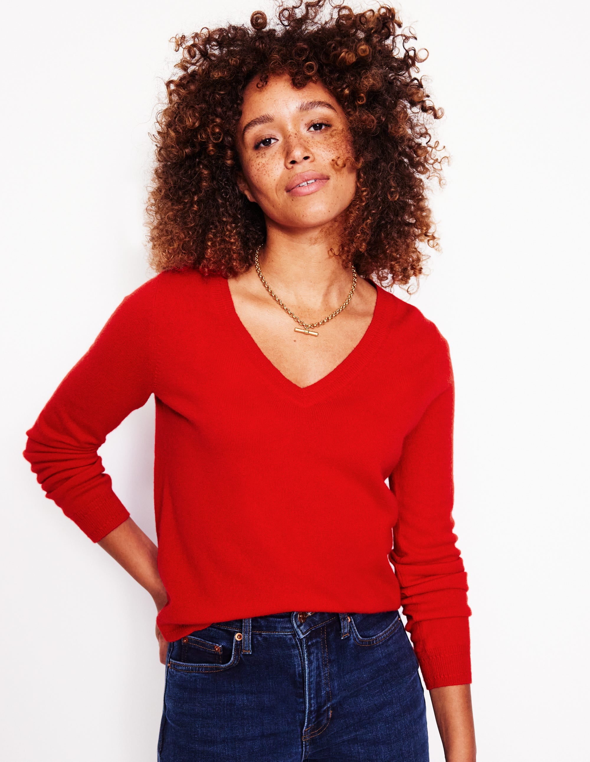 Eva Cashmere V-Neck Sweater-Rouge Red - Image 1