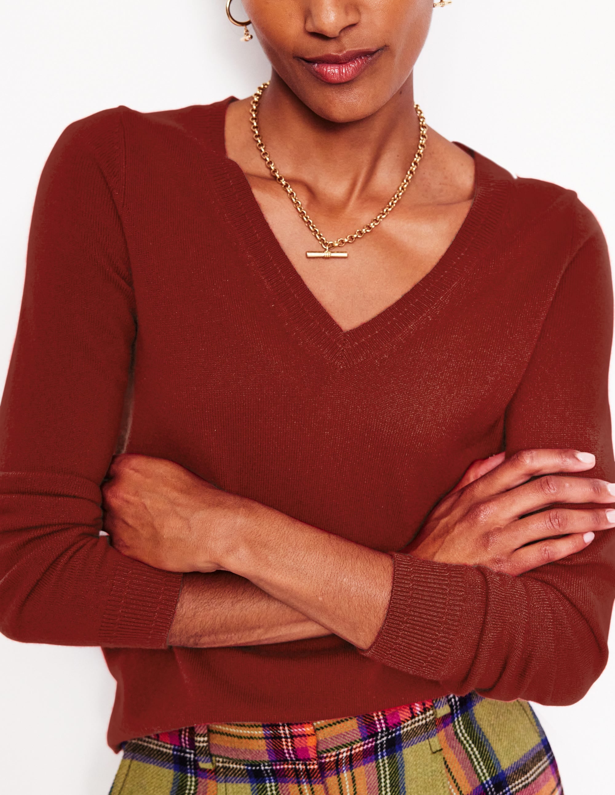 Eva Cashmere V-Neck Sweater-Copper Brown - Image 2