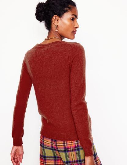 Eva Cashmere V-Neck Sweater-Copper Brown