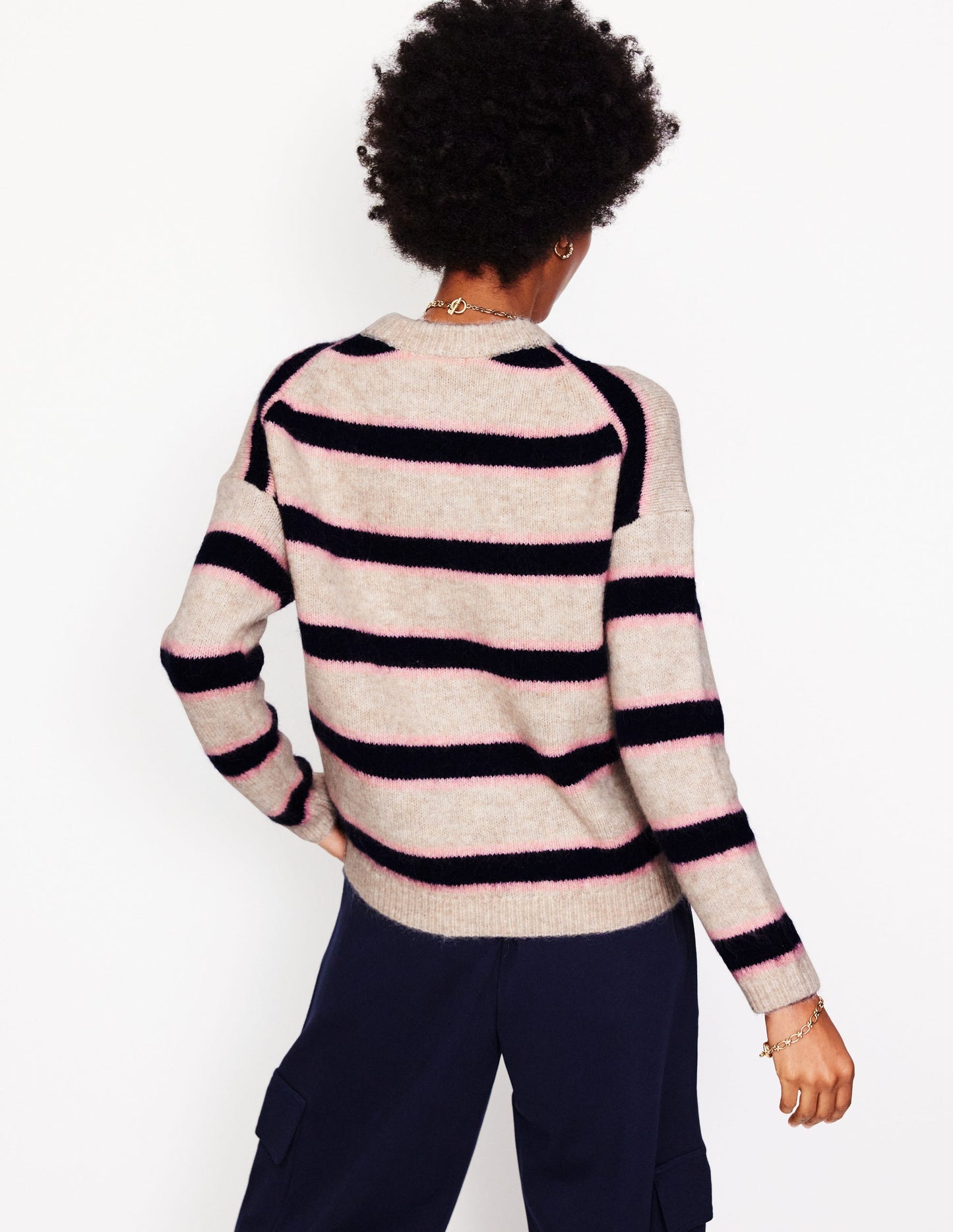 Rosemary Relaxed Sweater-Oatmeal Melange, Navy