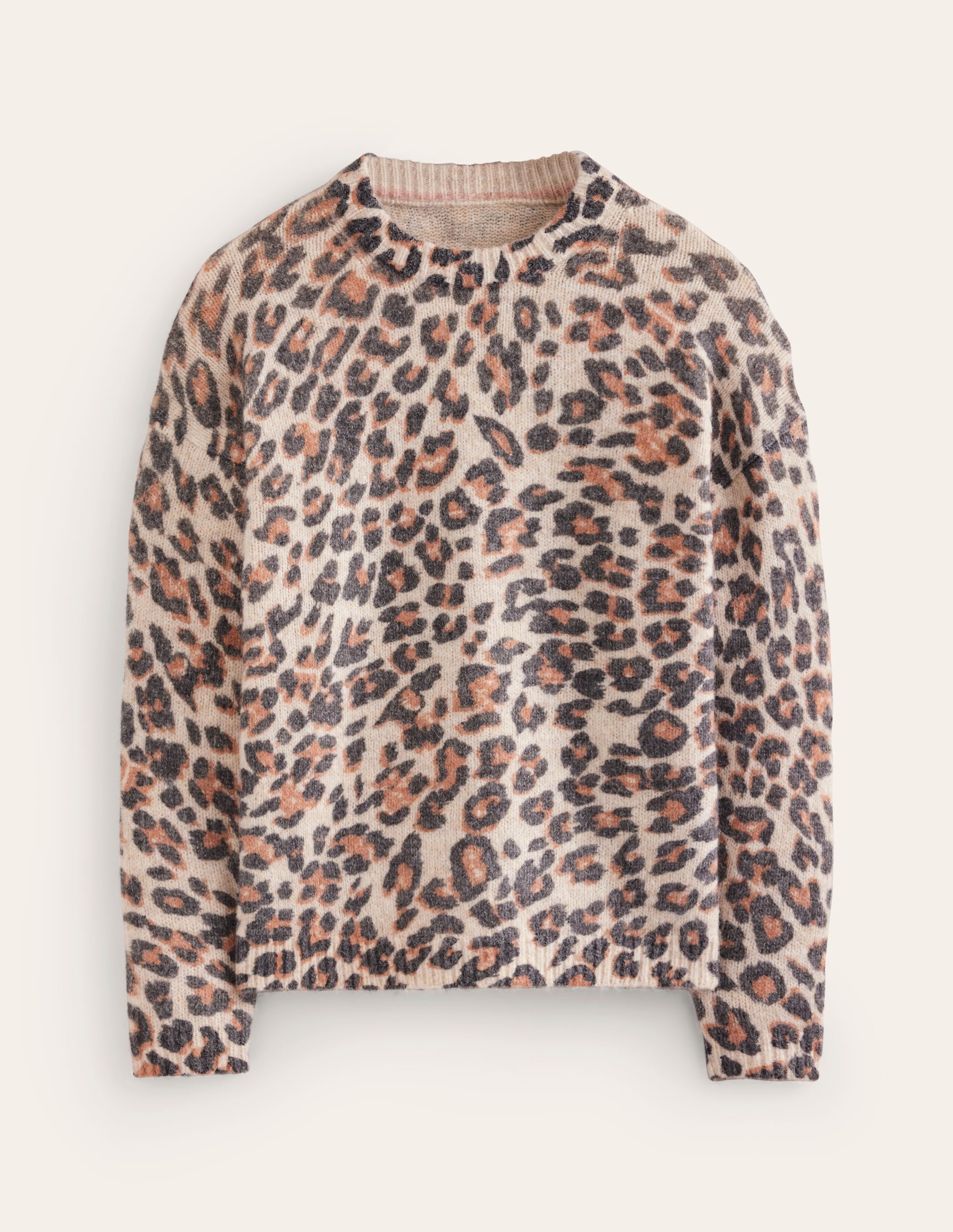 Rosemary Relaxed Sweater-Oatmeal Melange, Leopard | Boden USA