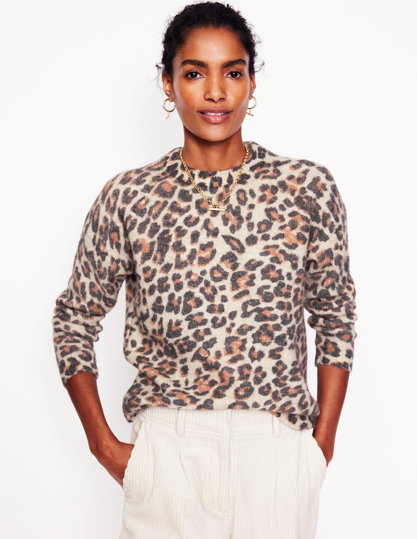 Rosemary Relaxed Sweater-Oatmeal Melange, Leopard