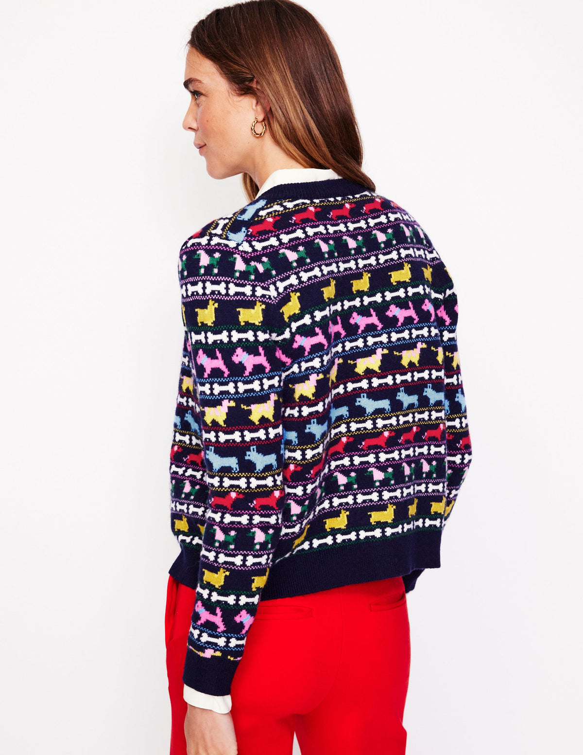 Edie Fair Isle Cardigan-Navy, Dogs - Image 3