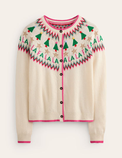 Edie Fair Isle Cardigan-Ecru Marl, Fa La La