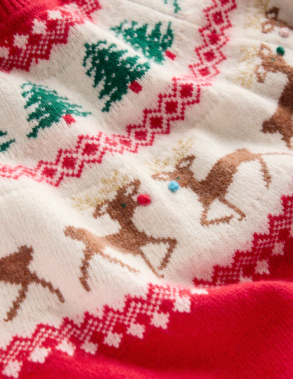 Edie Fair Isle Sweater-Red, Reindeers