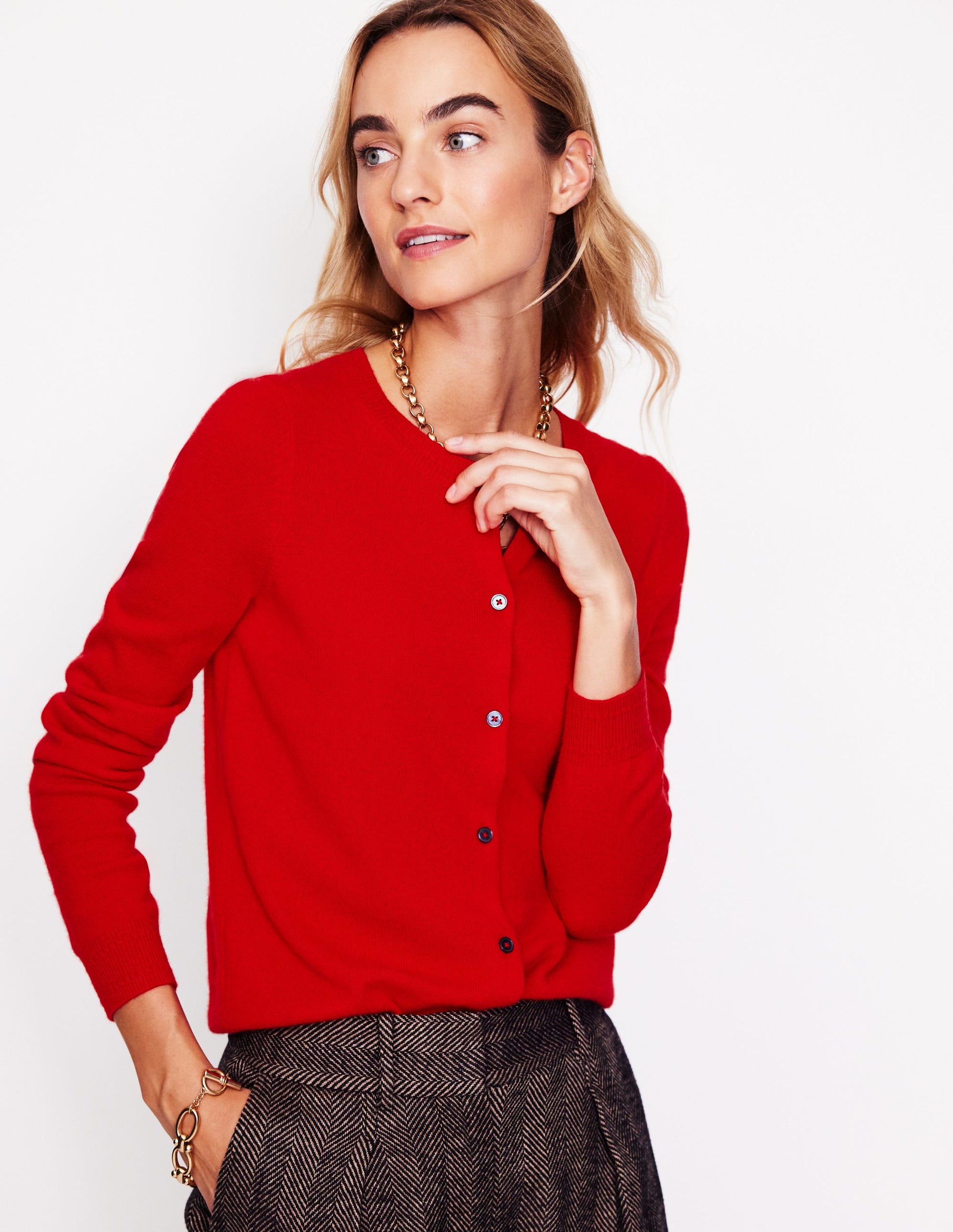 Eva Cashmere Crew Cardigan-Rouge Red-1