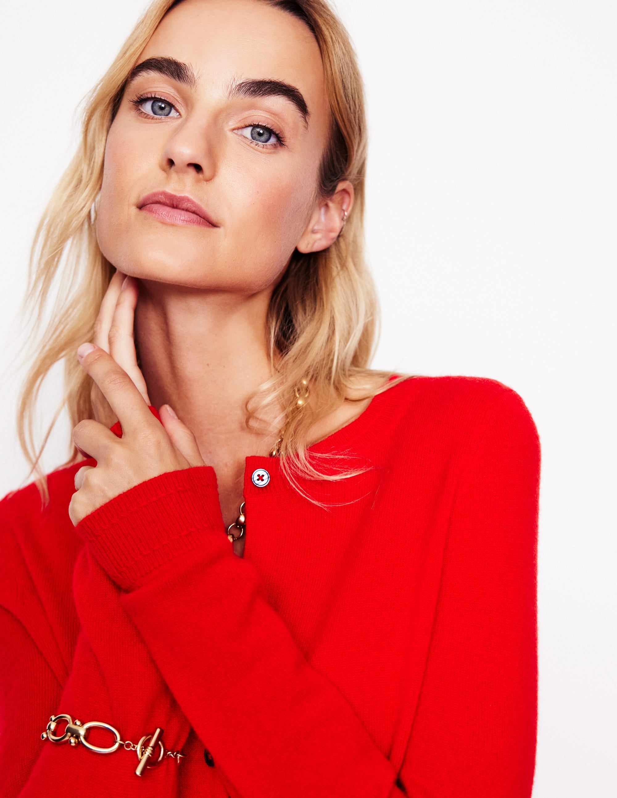 Eva Cashmere Crew Cardigan-Rouge Red - Image 2