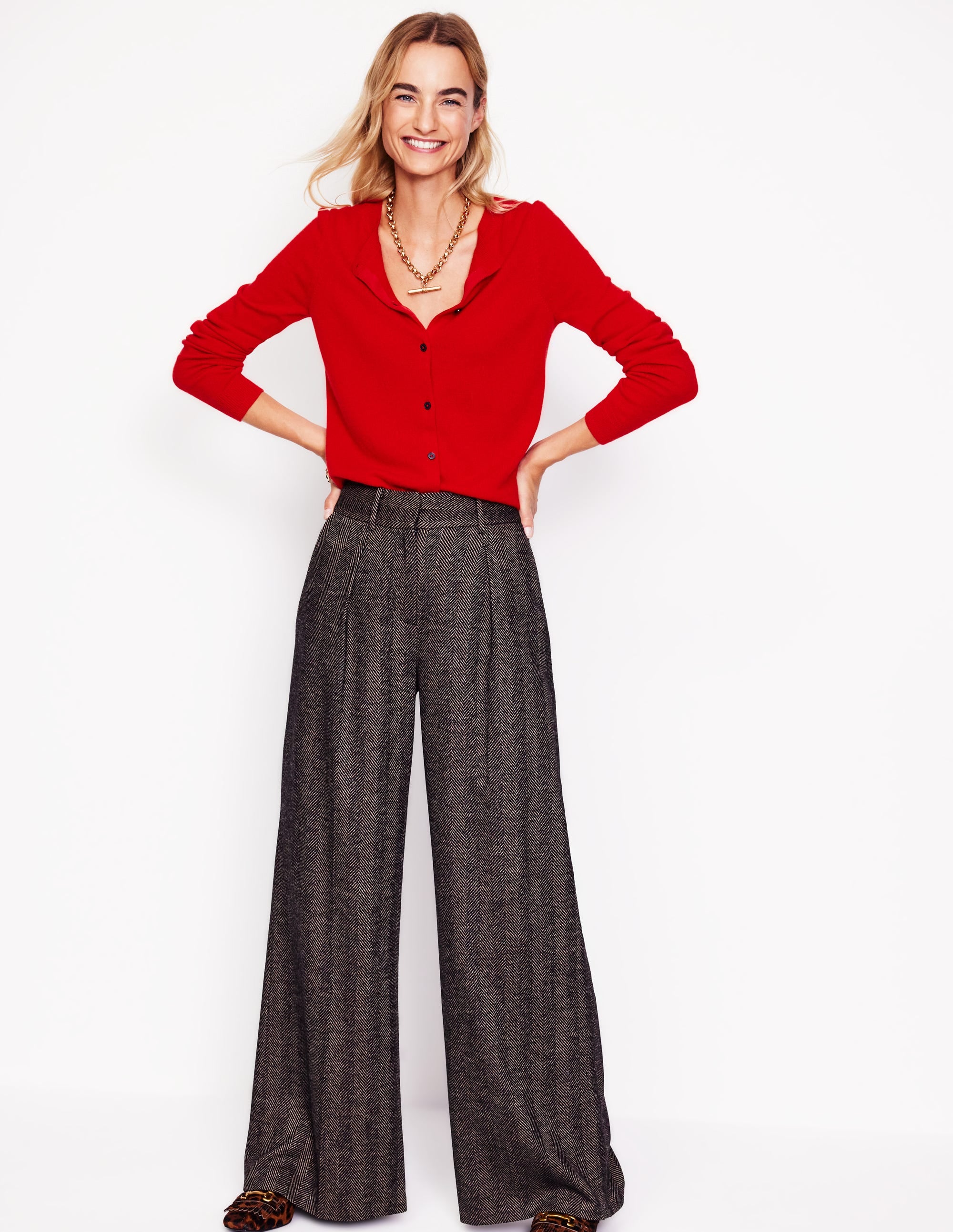 Eva Cashmere Crew Cardigan-Rouge Red - Image 4