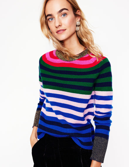 Olivia Merino Sweater-Multi, Rainbow Stripe