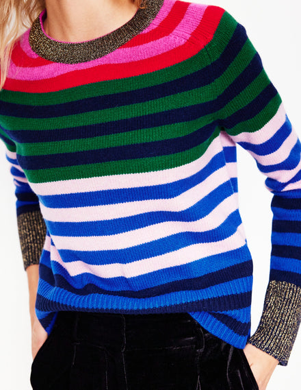 Olivia Merino Sweater-Multi, Rainbow Stripe