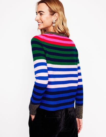 Olivia Merino Sweater-Multi, Rainbow Stripe