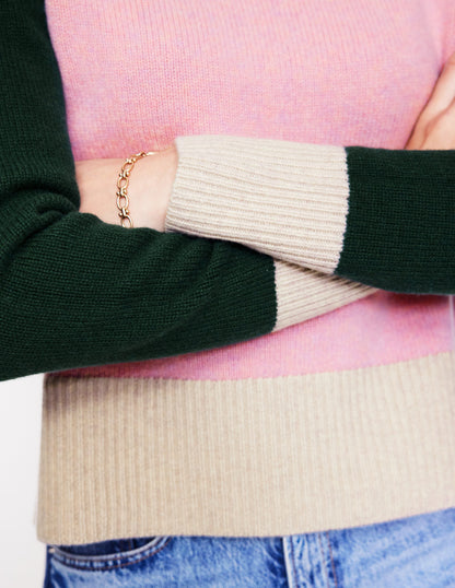 Olivia Merino Sweater-Pink, Colourblock