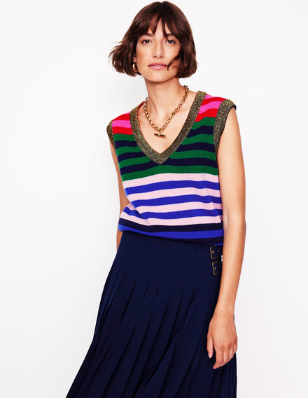 Olivia Merino Vest-Multi, Rainbow Stripe