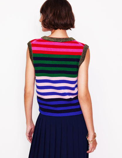 Olivia Merino Vest-Multi, Rainbow Stripe