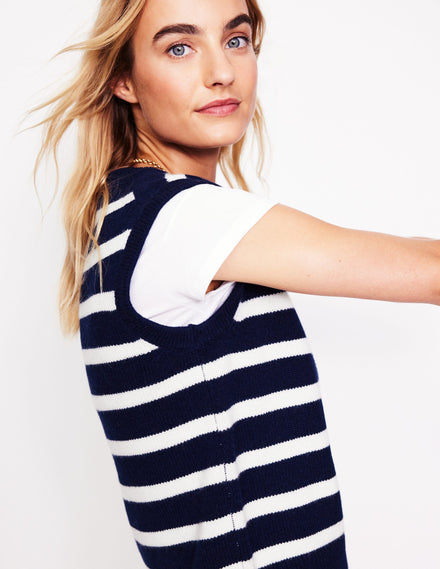 Olivia Merino Vest-Navy, Ivory