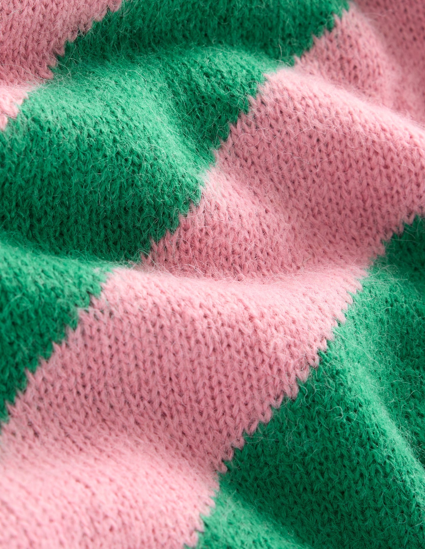 Fluffy Diagonal Stripe Sweater-Party Pink, Rich Emerald Green