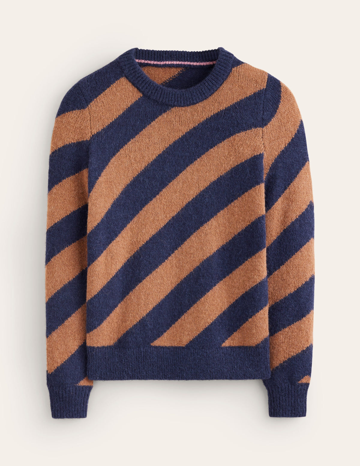 Fluffy Diagonal Stripe Sweater-Camel/ Navy - Image 5