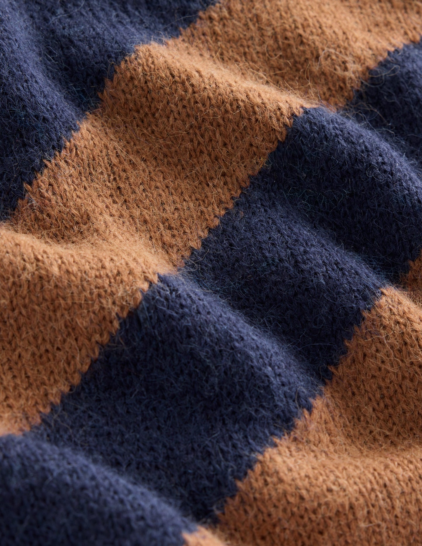 Fluffy Diagonal Stripe Sweater-Camel/ Navy