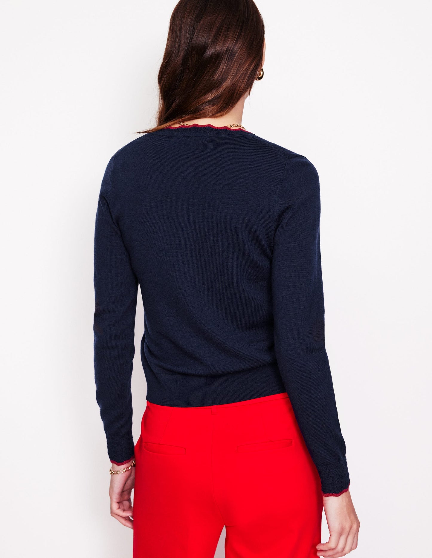 Merino Scalloped Cardigan-Navy