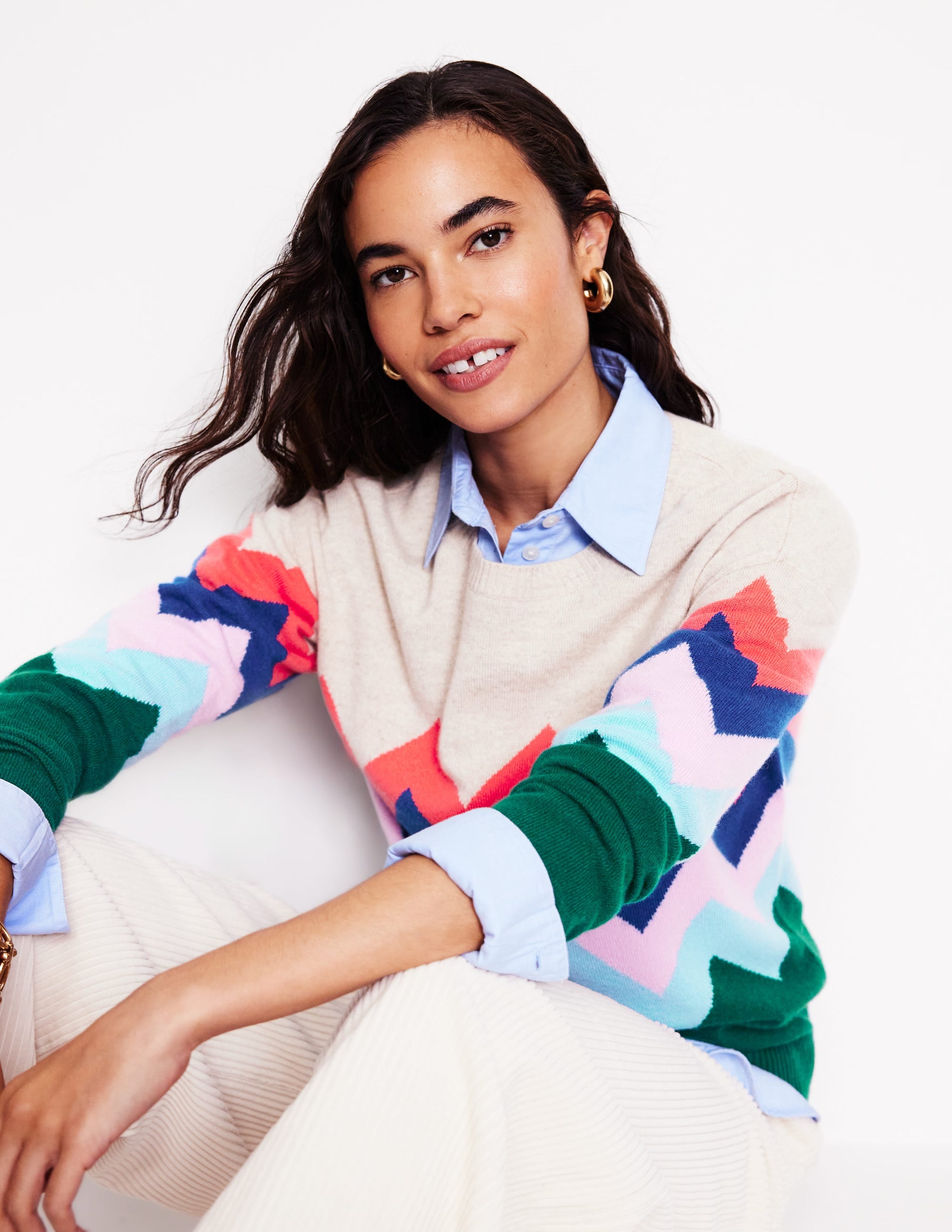 Lydia Cashmere Jumper-Multi, Zig Zag - Image 1