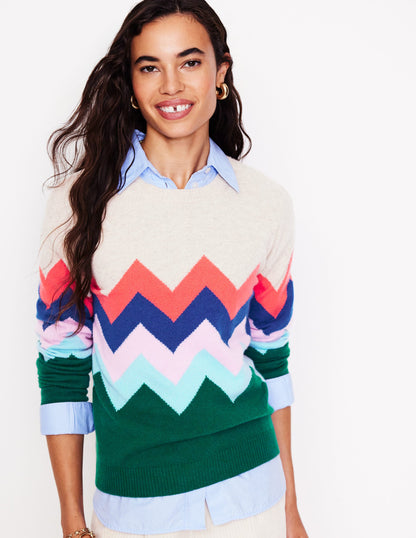 Lydia Cashmere Jumper-Multi, Zig Zag