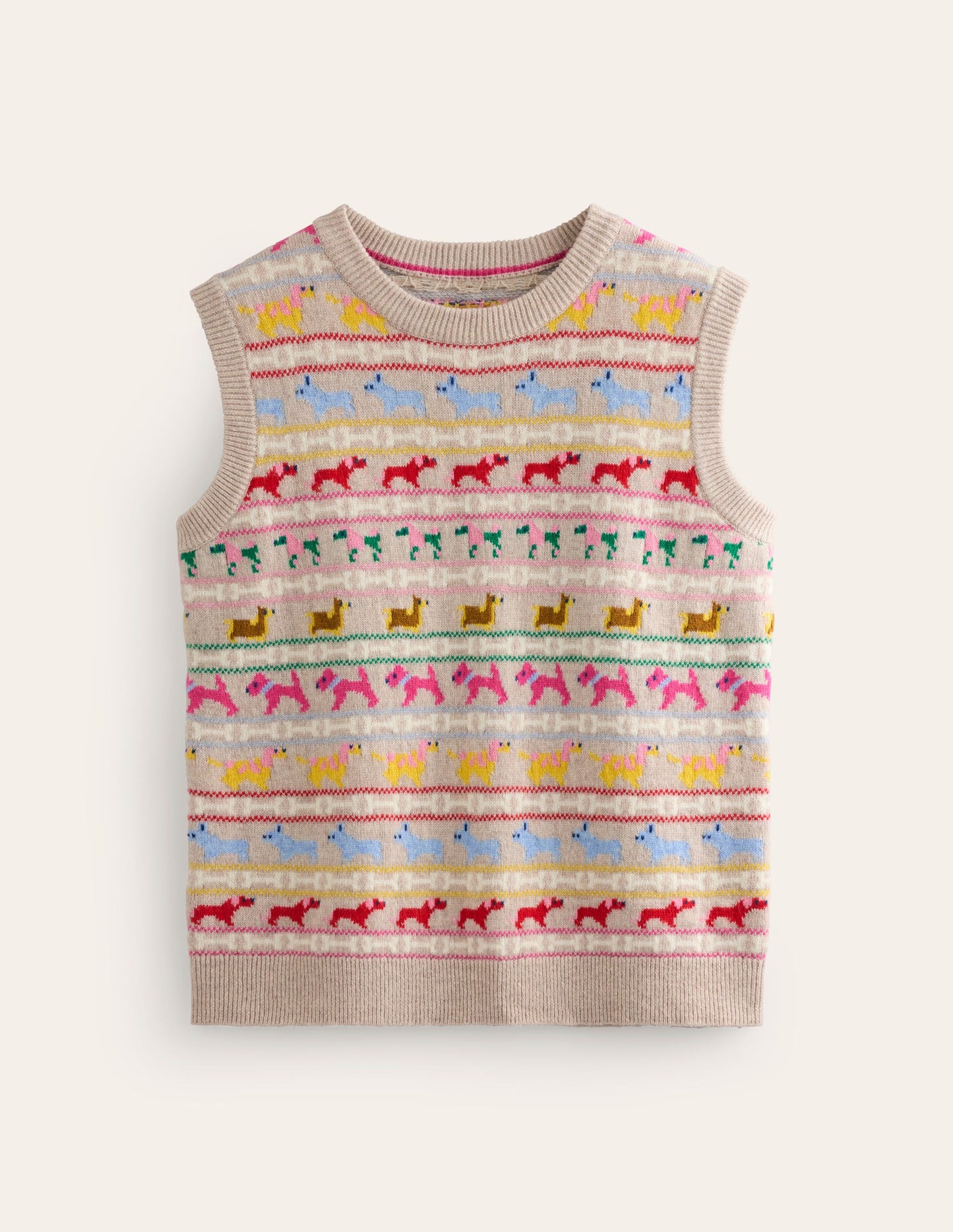 Edie Fair Isle Sweater Vest-Oatmeal Melange, Multi Dogs