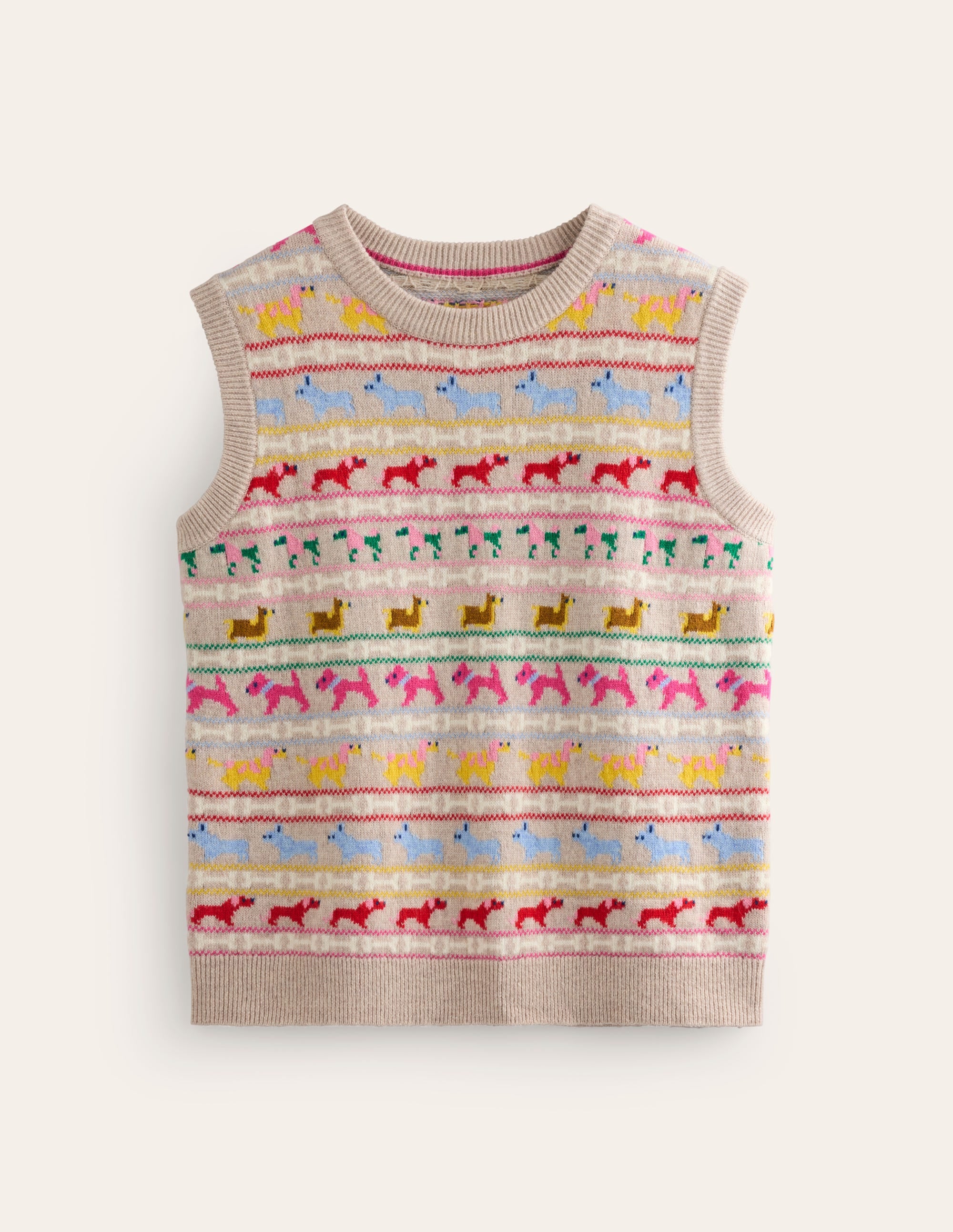 Edie Fair Isle Vest-Oatmeal Melange, Multi Dogs - Image 8