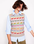 Edie Fair Isle Vest-Oatmeal Melange, Multi Dogs