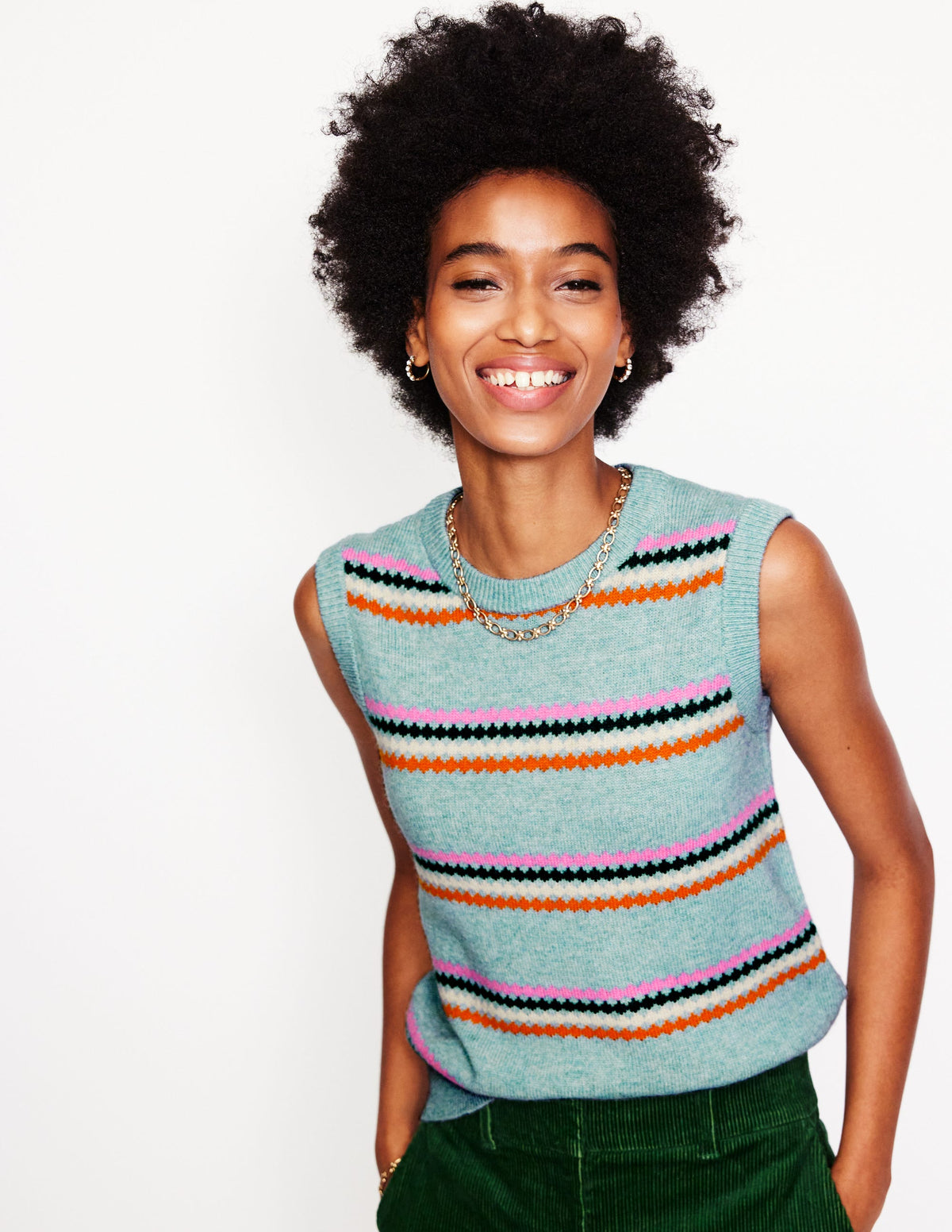 Edie Fair Isle Vest-Blue Diamond - Image 1