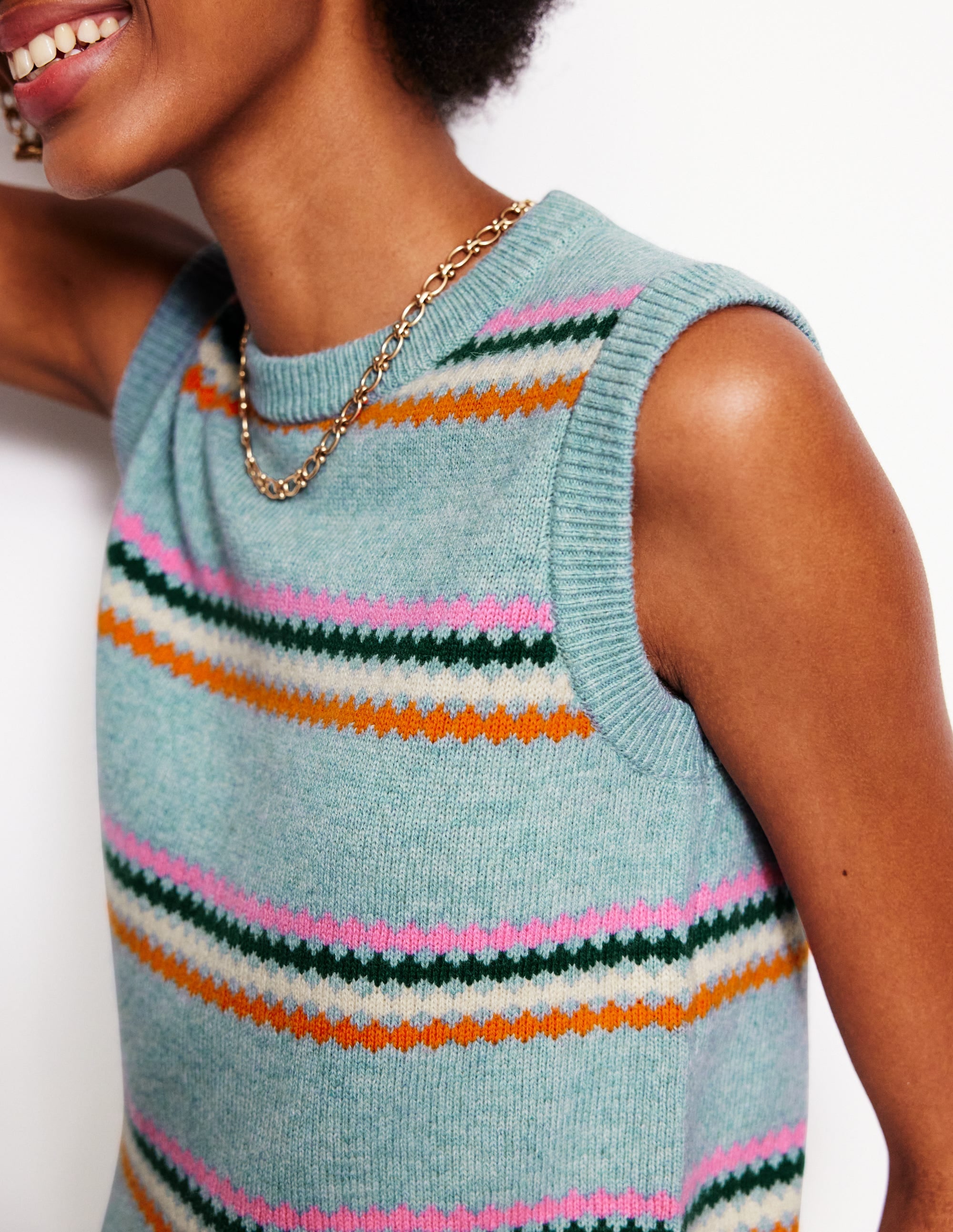 Edie Fair Isle Vest-Blue Diamond - Image 2