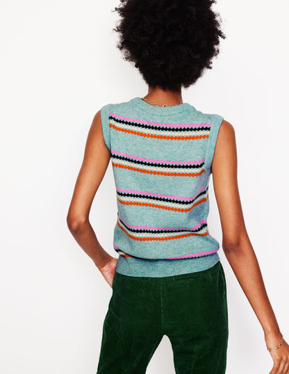 Edie Fair Isle Sweater Vest-Blue Diamond