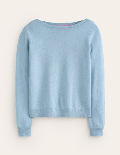 Eva Cashmere Boat Neck Sweater-Tourmaline Blue