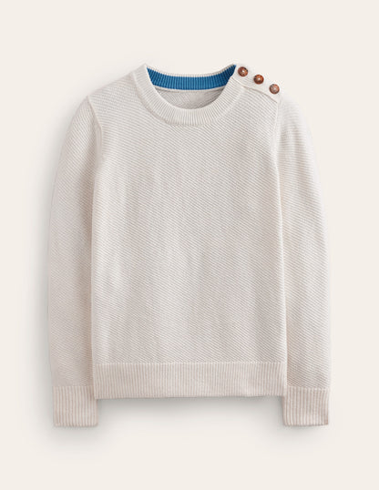 Button Detail Stitch Sweater-Warm Ivory