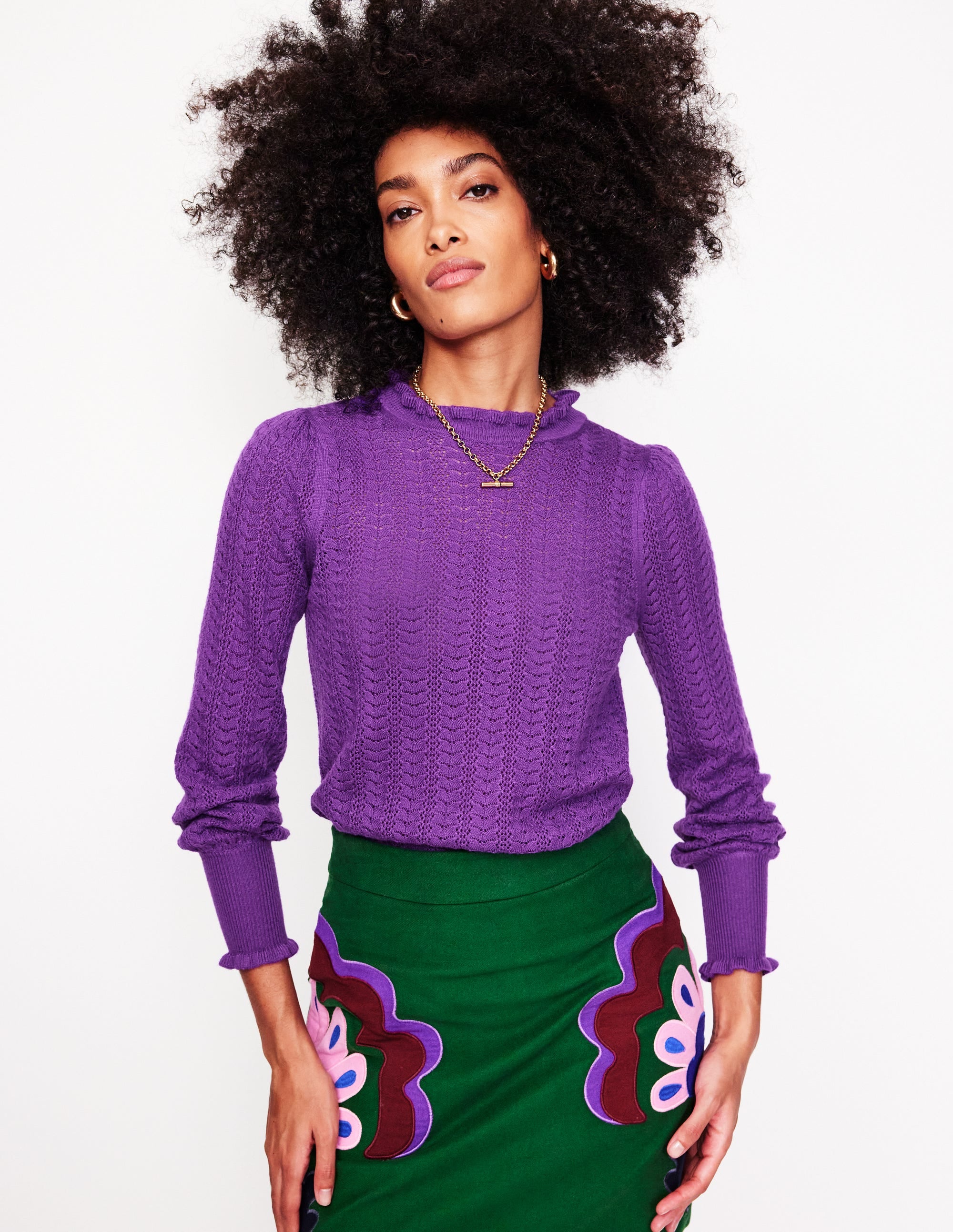 Tia Pointelle Frilled Sweater-Ameythyst Purple - Image 2