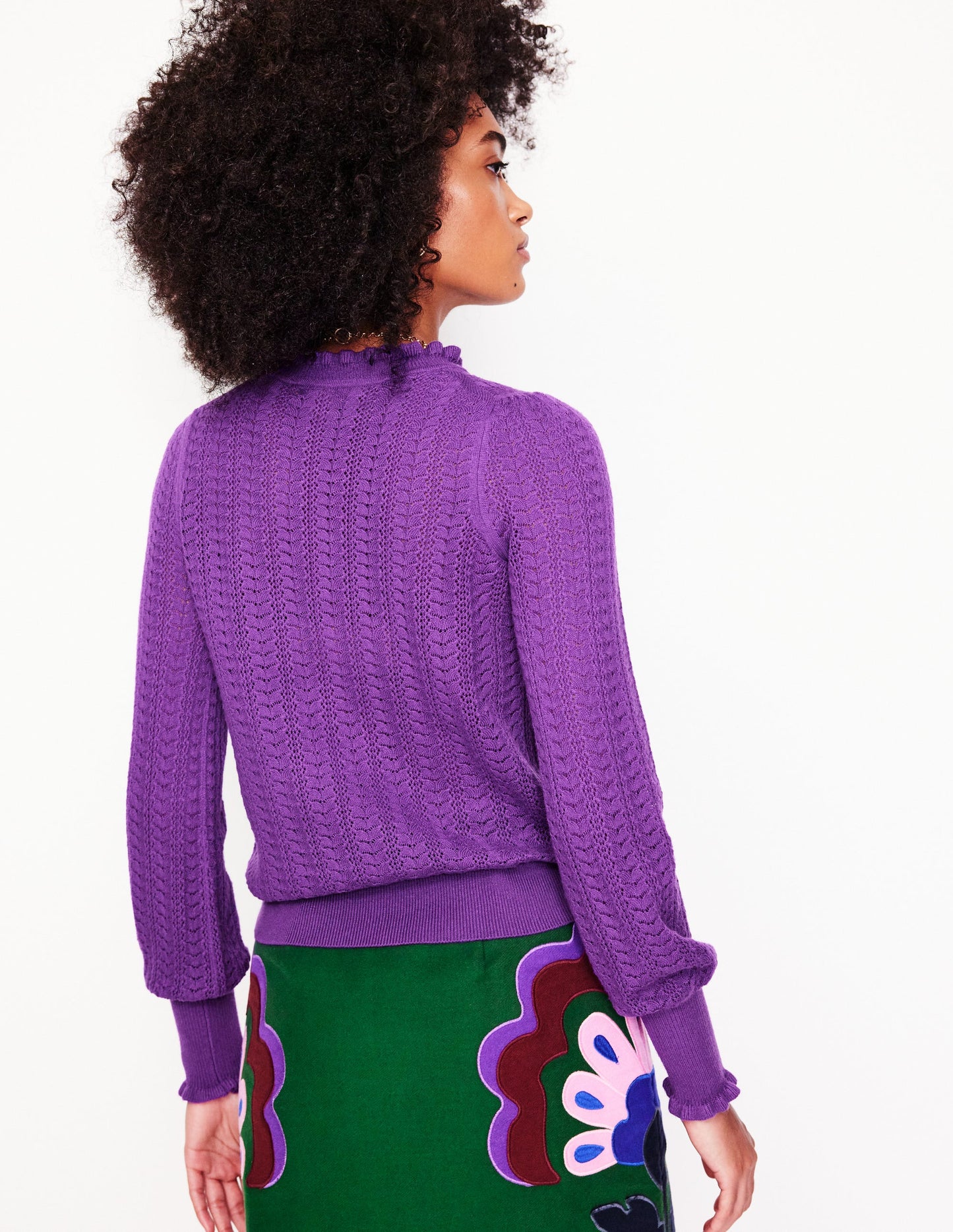 Tia Pointelle Frilled Sweater-Ameythyst Purple