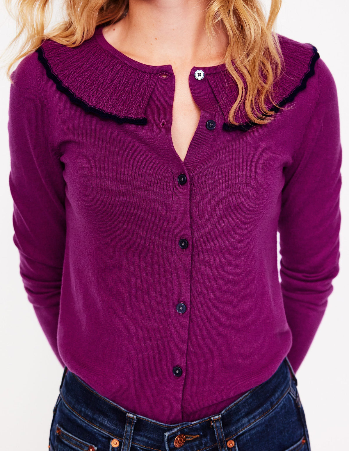 Frill Collared Cardigan-Regal Purple - Image 2