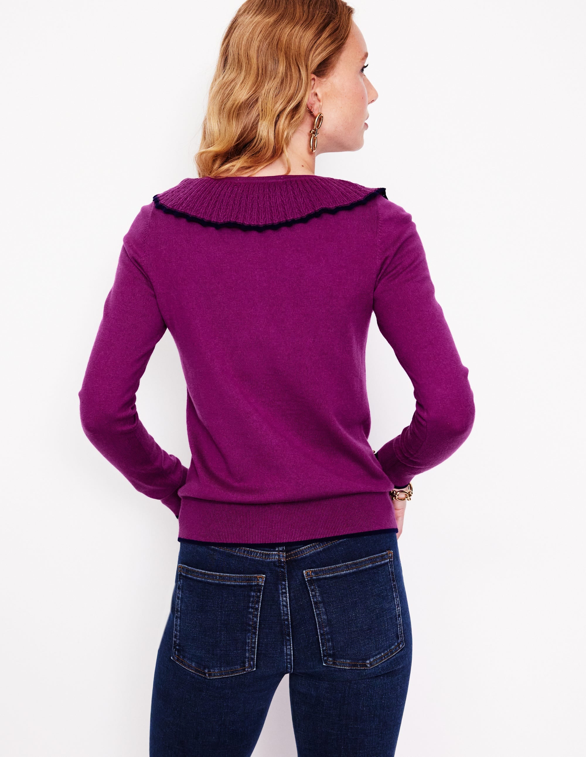 Frill Collared Cardigan-Regal Purple - Image 3